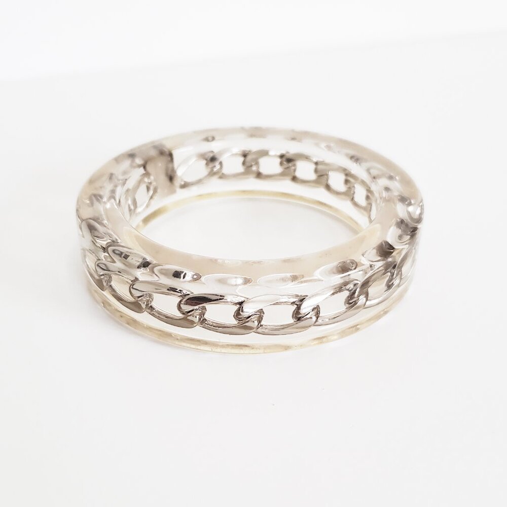Luc Kieffer Resin Clear Silver Chain Bracelet NWOT